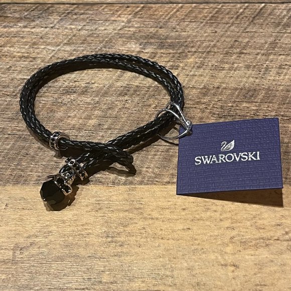 Swarovski Taddeo Leather Palladium Crystal Skull Bracelet - NWT - Picture 3 of 7